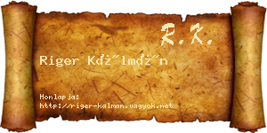 Riger Kálmán névjegykártya